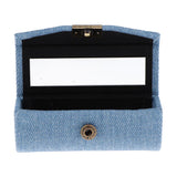 Maxbell Denim Lip Gloss Holder Lipstick Storage Case Container with Mirror for Purse Light Blue