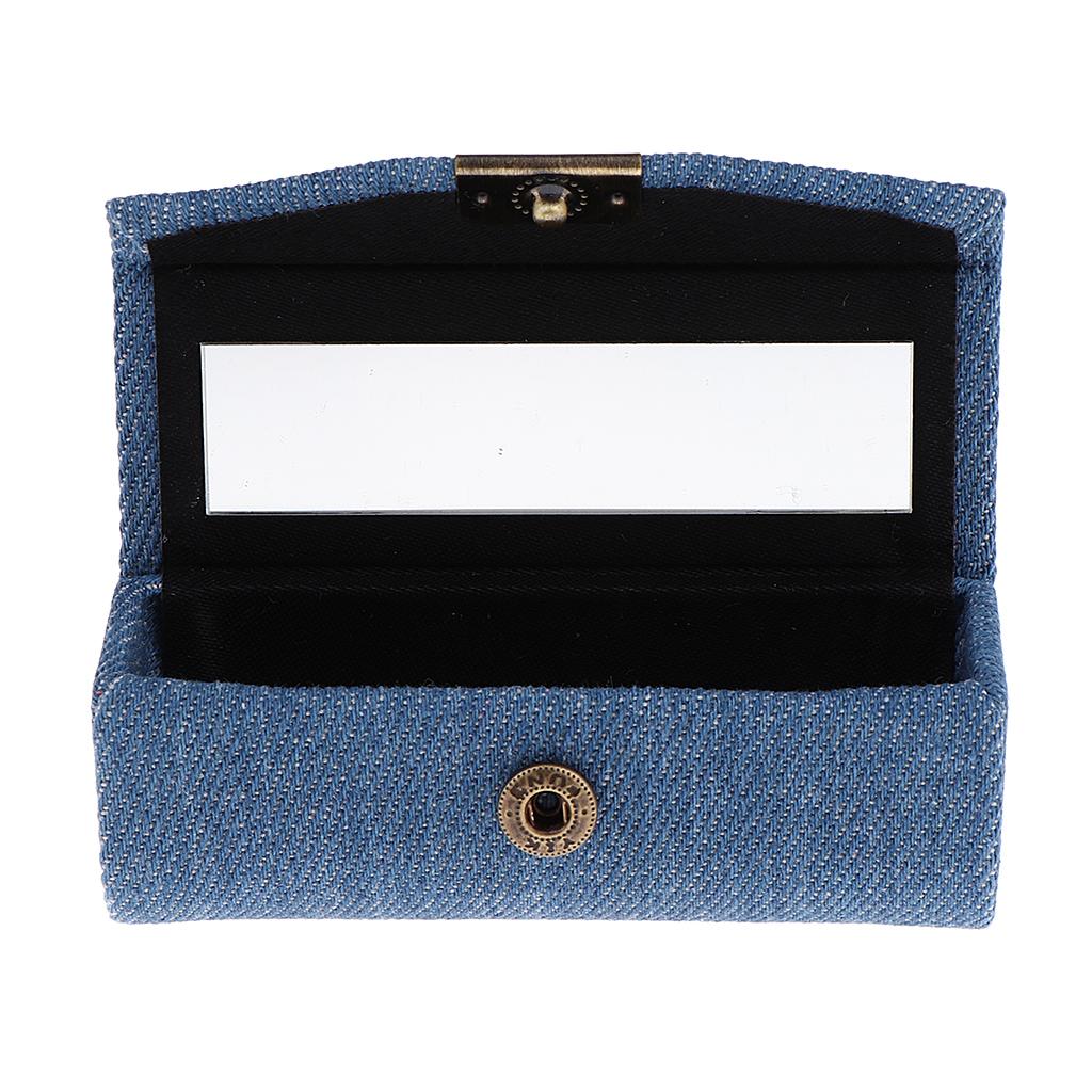 Maxbell Denim Lip Gloss Holder Lipstick Storage Case Container with Mirror for Purse Sky Blue