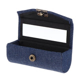 Maxbell Denim Lip Gloss Holder Lipstick Storage Case Container with Mirror for Purse Dark Blue