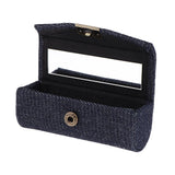 Maxbell Denim Lip Gloss Holder Lipstick Storage Case Container with Mirror for Purse Purplish Blue