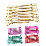 Maxbell 12Pcs Stainless Duck Sectioning Clips Barber Haircut Styling Clamps Rose Red