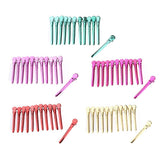 Maxbell 12Pcs Stainless Duck Sectioning Clips Barber Haircut Styling Clamps Rose Red