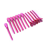Maxbell 12Pcs Stainless Duck Sectioning Clips Barber Haircut Styling Clamps Rose Red
