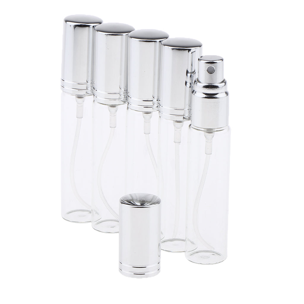 5 Pieces 10ml Empty Refillable Glass Perfume Spray Bottles Vial Silver
