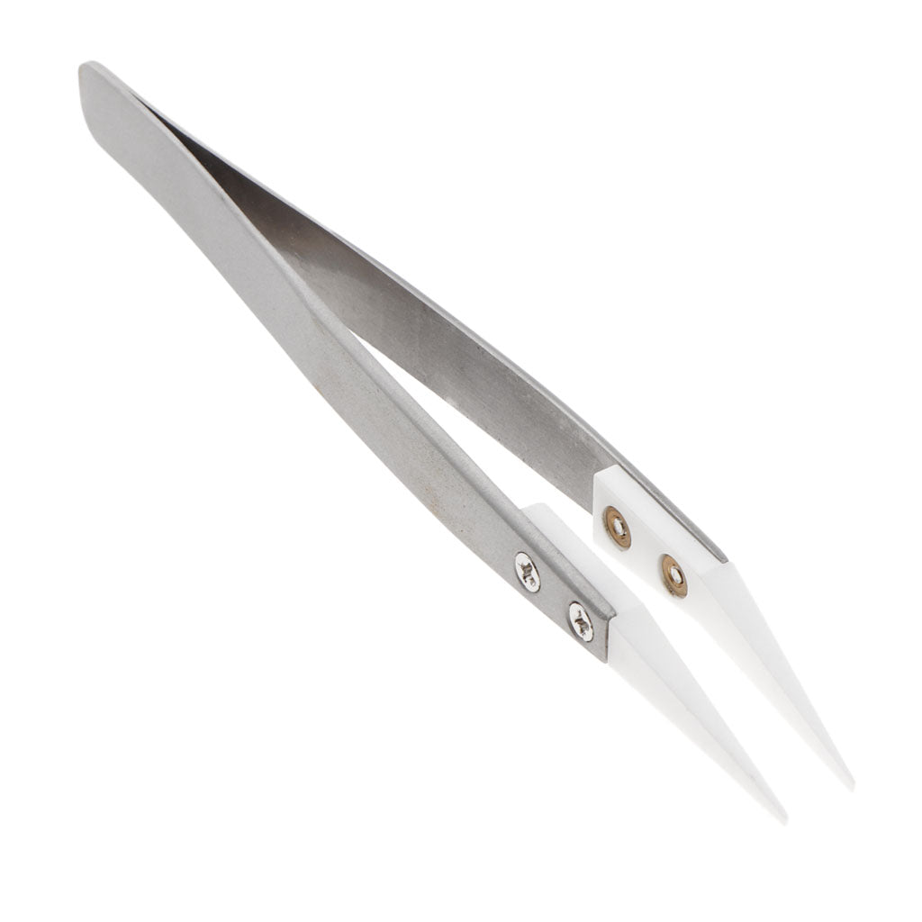 Maxbell Precision Ceramic Tweezers Application Tool Stainless Steel White Tip