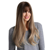 Maxbell 24" Women's Gradual Change Long Straight Heat Resistant Synthetic Full Wigs