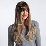 Maxbell 24" Women's Gradual Change Long Straight Heat Resistant Synthetic Full Wigs
