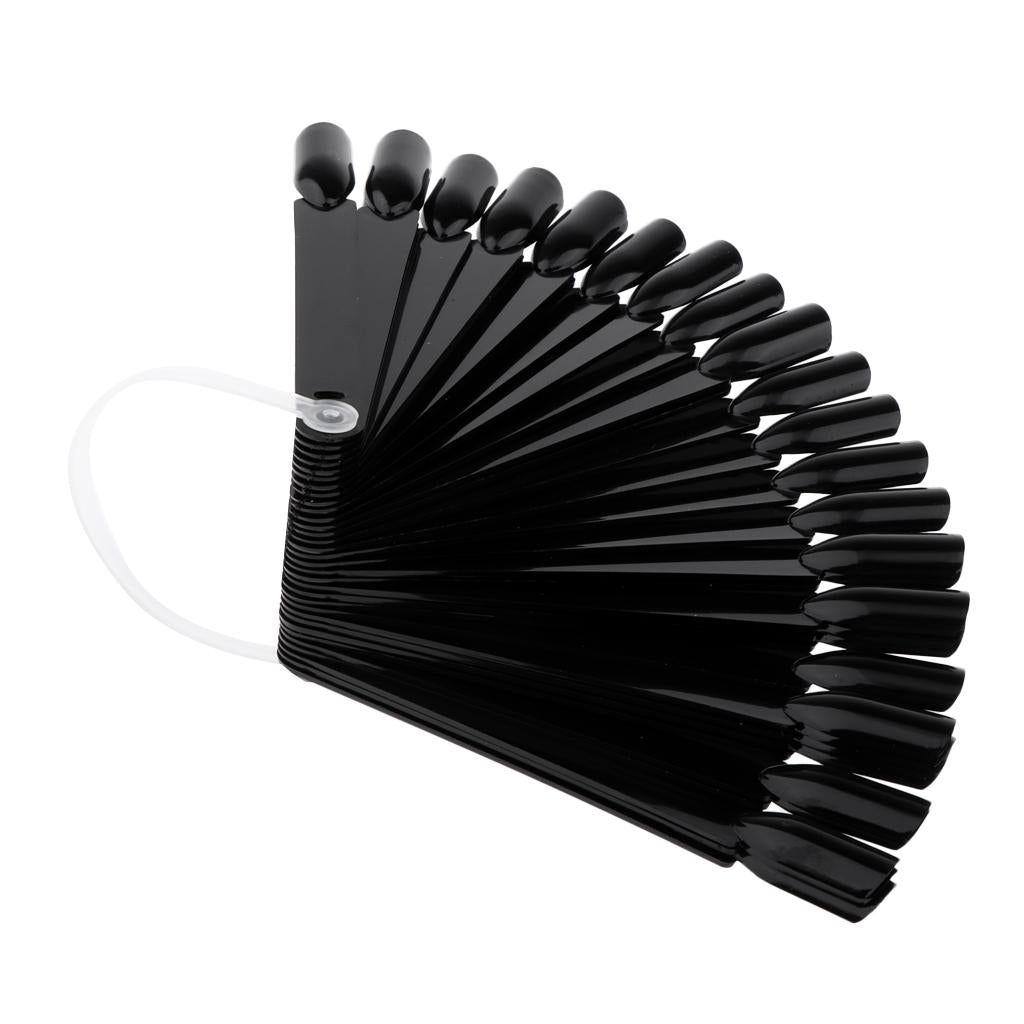 Maxbell 32pcs Fan Shape Nail Art Tips Display Ring Polish Board Practice Stick Black