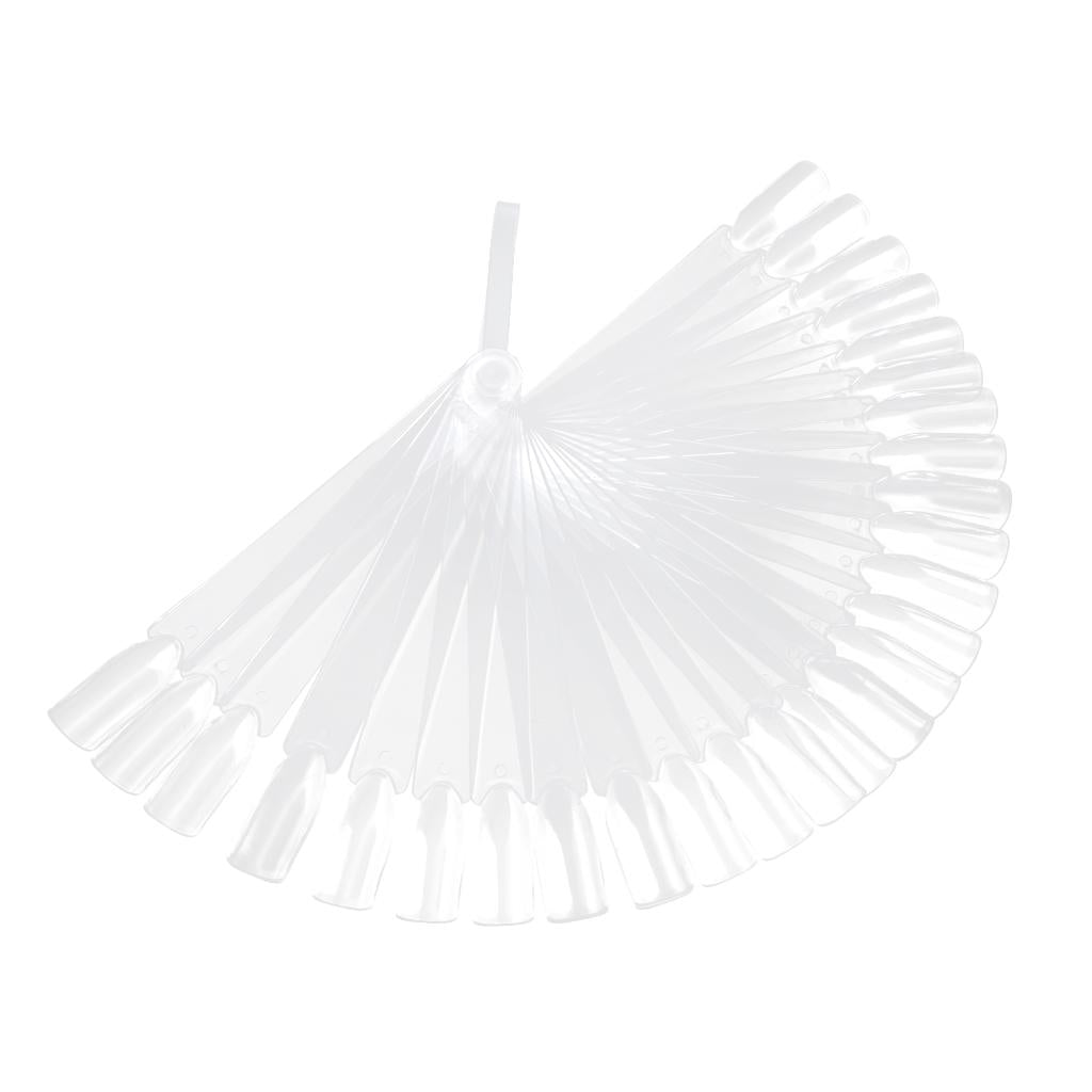 Maxbell 32pcs Fan Shape Nail Art Tips Display Ring Polish Board Practice Stick Clear