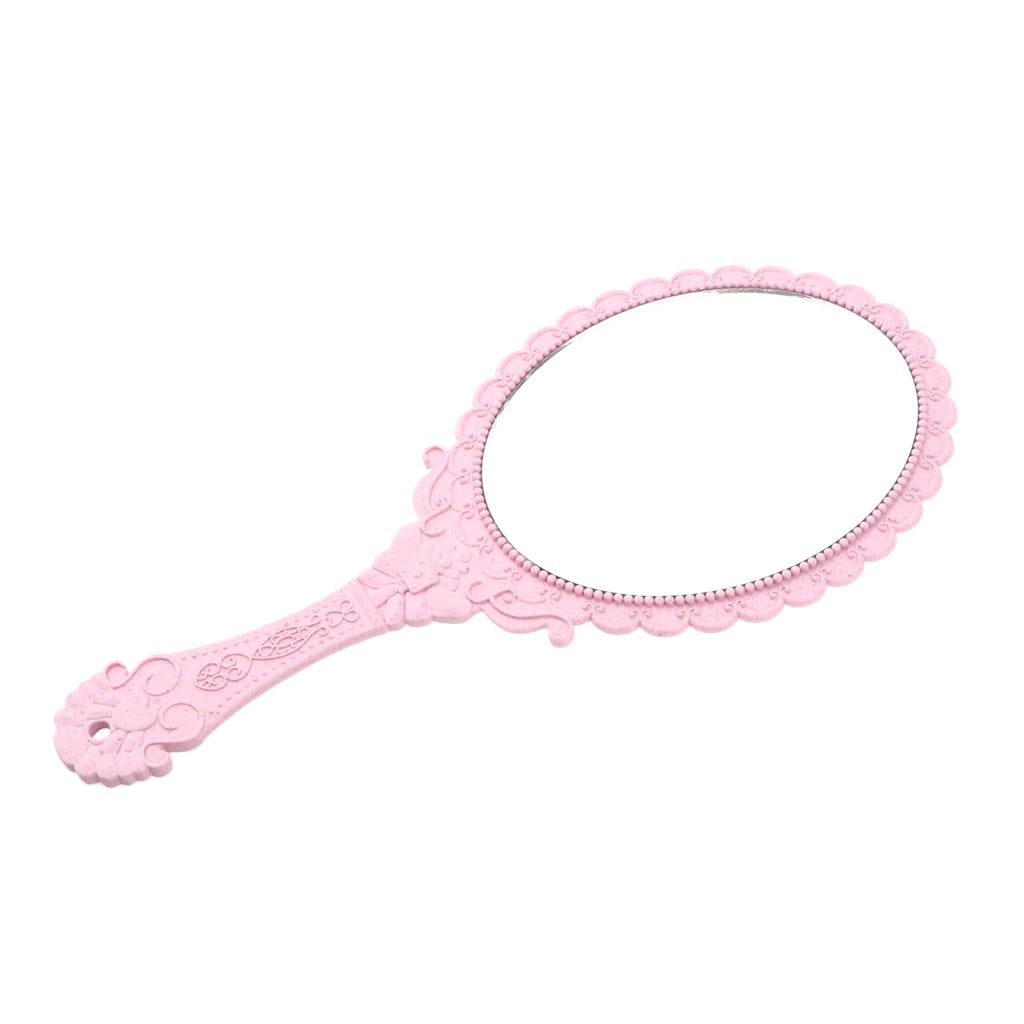 Maxbell Antique Handheld Mirror with Embossed Rose Design for Makeup Light Pink