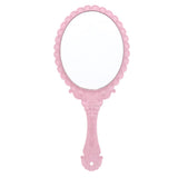 Maxbell Antique Handheld Mirror with Embossed Rose Design for Makeup Light Pink