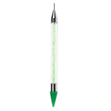 Nail Art Dotting Pen Dual-ended Rhinestone Beads Picker Wax Pencil Green