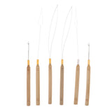 Maxbell 6Pcs Wooden Hair Extensions Loop Needle and Threader Hook Pulling Tools Set