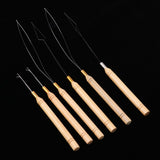 Maxbell 6Pcs Wooden Hair Extensions Loop Needle and Threader Hook Pulling Tools Set