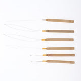 Maxbell 6Pcs Wooden Hair Extensions Loop Needle and Threader Hook Pulling Tools Set
