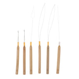 Maxbell 6Pcs Wooden Hair Extensions Loop Needle and Threader Hook Pulling Tools Set