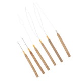 Maxbell 6Pcs Wooden Hair Extensions Loop Needle and Threader Hook Pulling Tools Set