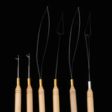 Maxbell 6Pcs Wooden Hair Extensions Loop Needle and Threader Hook Pulling Tools Set