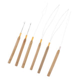 Maxbell 6Pcs Wooden Hair Extensions Loop Needle and Threader Hook Pulling Tools Set