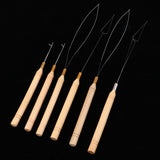 Maxbell 6Pcs Wooden Hair Extensions Loop Needle and Threader Hook Pulling Tools Set