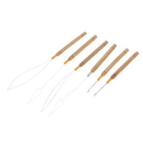 Maxbell 6Pcs Wooden Hair Extensions Loop Needle and Threader Hook Pulling Tools Set