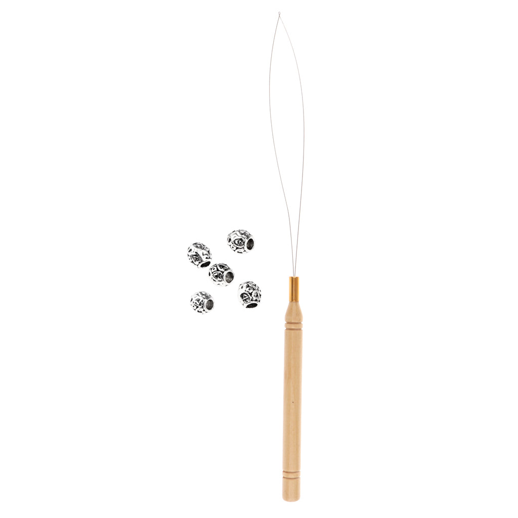 Maxbell 5Pcs Hair Braid Bead Hair Extensions Decoration + Wire Pulling Hook Tool 07