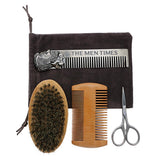 Maxbell 4x Bristle Beard Brush Beard Scissor Steel Comb Hair Comb Grooming Supplies - Aladdin Shoppers