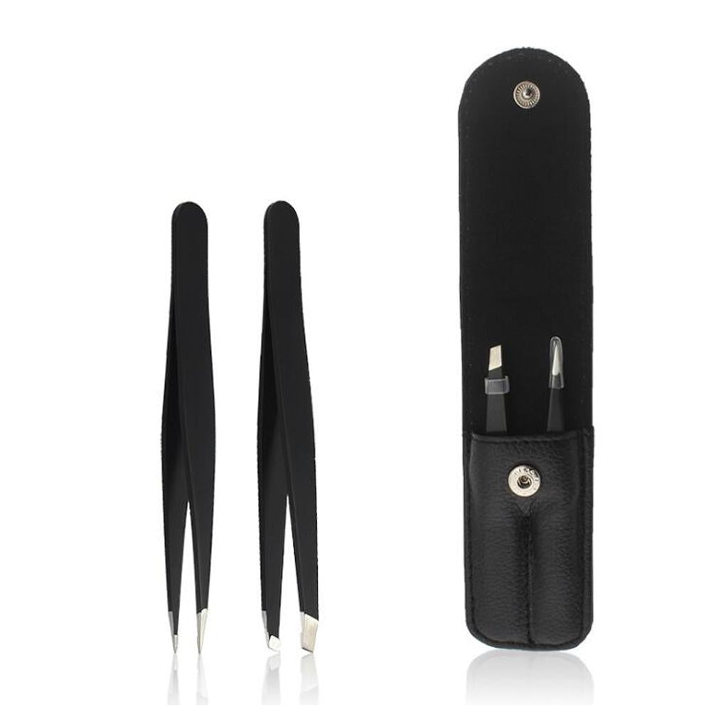 Maxbell 2pcs Eyebrow Splinter Facial Hair Removal Precision Point Flat Tweezers Set