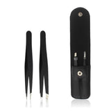 Maxbell 2pcs Eyebrow Splinter Facial Hair Removal Precision Point Flat Tweezers Set