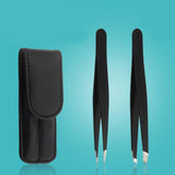 Maxbell 2pcs Eyebrow Splinter Facial Hair Removal Precision Point Flat Tweezers Set