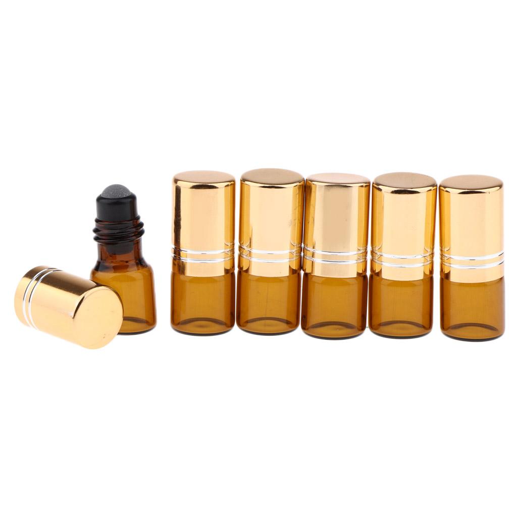 Maxbell 6x 2mL Empty Roller Bottle w/ Glass Ball for Essential Oils  Gold Lids