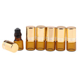Maxbell 6x 2mL Empty Roller Bottle w/ Glass Ball for Essential Oils  Gold Lids