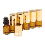 Maxbell 6x 2mL Empty Roller Bottle w/ Glass Ball for Essential Oils  Gold Lids