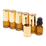 Maxbell 6x 2mL Empty Roller Bottle w/ Glass Ball for Essential Oils  Gold Lids