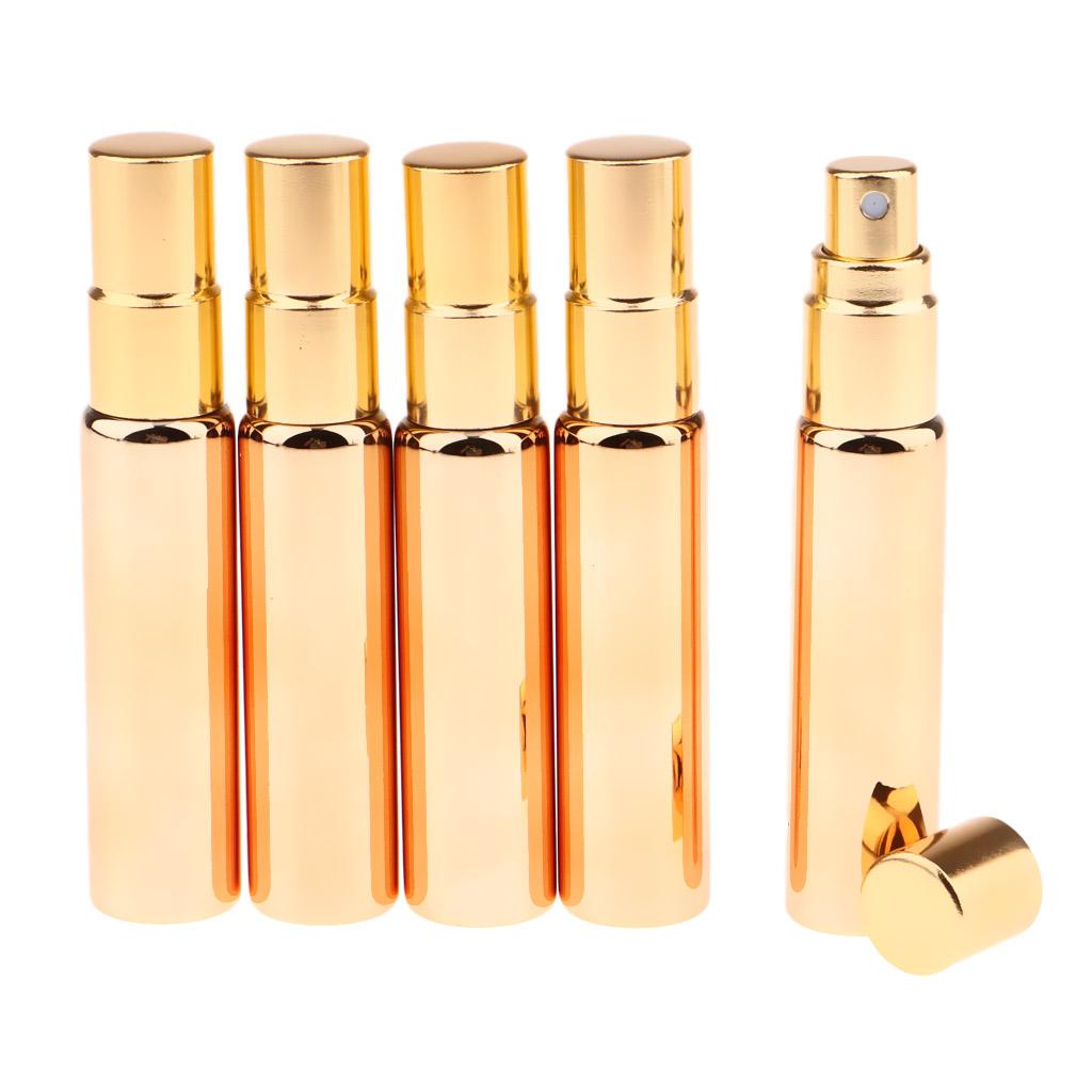 5x 10ml Empty Perfume Atomizer Bottle Pump Fine Mist Sprayer Shiny Gold