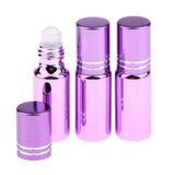 Maxbell 3Pcs Empty Roll on Bottles 5ml Glass Roller Bottle for Perfume Essential Oil Purple