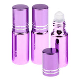 Maxbell 3Pcs Empty Roll on Bottles 5ml Glass Roller Bottle for Perfume Essential Oil Purple