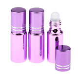 Maxbell 3Pcs Empty Roll on Bottles 5ml Glass Roller Bottle for Perfume Essential Oil Purple