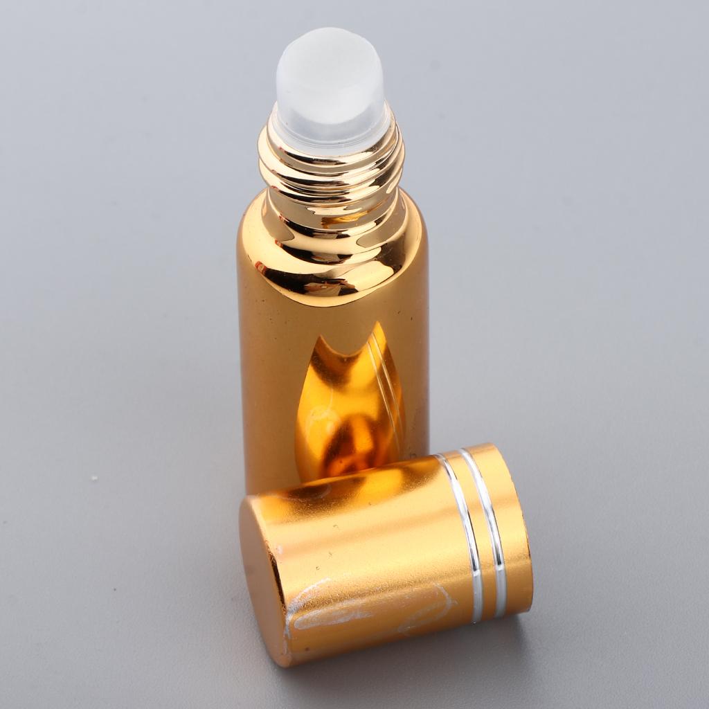 3Pcs Empty Roll on Bottles 5ml Glass Roller Bottle for Perfume Essential Oil Golden