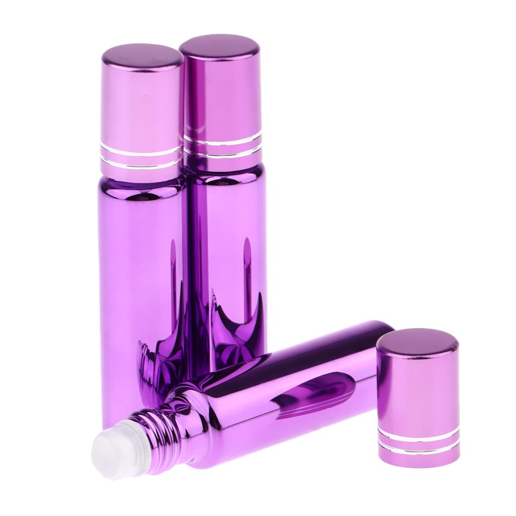 Maxbell 3x Empty Refillable Container Essential Oil Roller Bottles Vials 10ml Purple