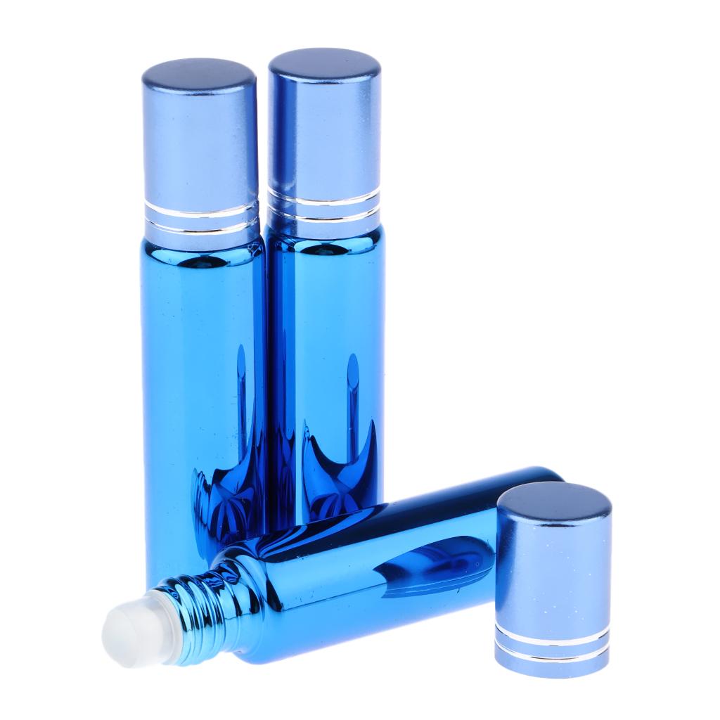 3x Empty Refillable Container Essential Oil Roller Bottles Vials 10ml Blue