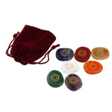 Max Set of 7 Stones Engraved Symbols Polished Palm Stones Reiki Colored Crystal