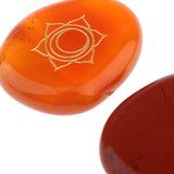 Max Set of 7 Stones Engraved Symbols Polished Palm Stones Reiki Colored Crystal