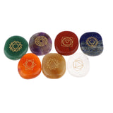 Max Set of 7 Stones Engraved Symbols Polished Palm Stones Reiki Colored Crystal