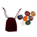 Max Set of 7 Stones Engraved Symbols Polished Palm Stones Reiki Colored Crystal
