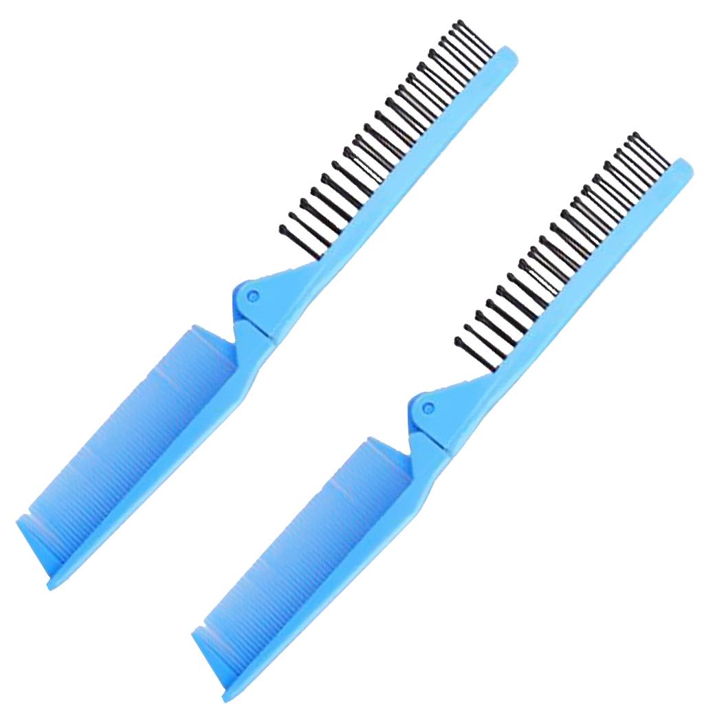 Maxbell 2PC Foldable Travel Pocket Hair Comb/Brush, Double Headed & Portable Blue