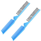 Maxbell 2PC Foldable Travel Pocket Hair Comb/Brush, Double Headed & Portable Blue