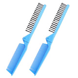 Maxbell 2PC Foldable Travel Pocket Hair Comb/Brush, Double Headed & Portable Blue