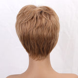 Maxbell 10'' Short Pixie Cut Curly Wig Women Human Hair Layered Wavy Wig Light Brown