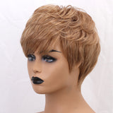 Maxbell 10'' Short Pixie Cut Curly Wig Women Human Hair Layered Wavy Wig Light Brown